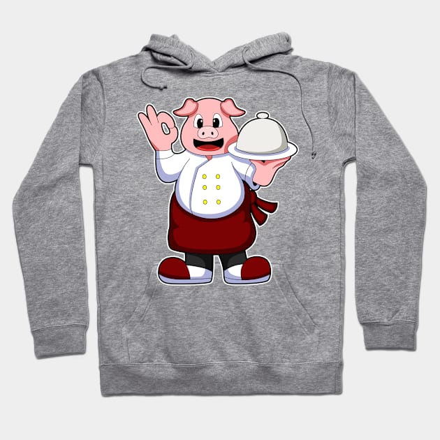 Pig as Cook with Cooking apron & Serving plate Hoodie by Markus Schnabel